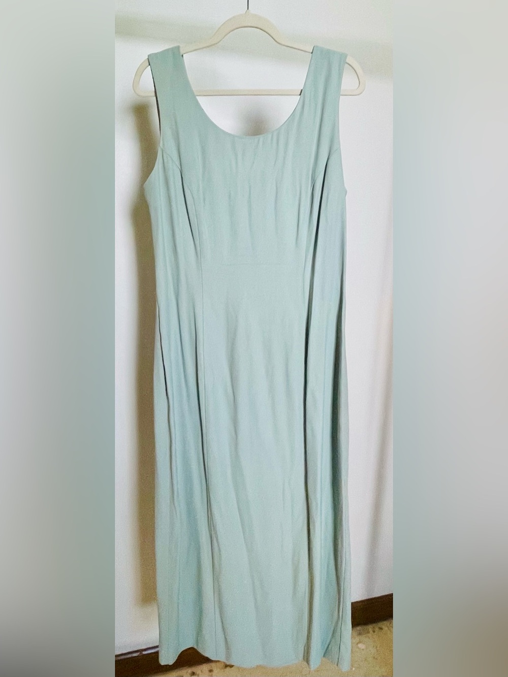 Vintage 90’s SL Fashions Sage Green Scoop Neck Sheath Column Maxi Dress Size 18